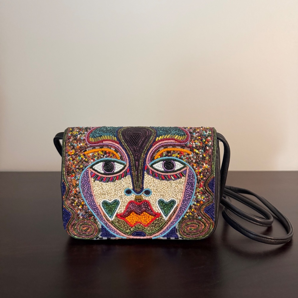 Beaded Leather Clutch Crossbody Shoulder Bag Beadwork Design - Picture 2 of 14